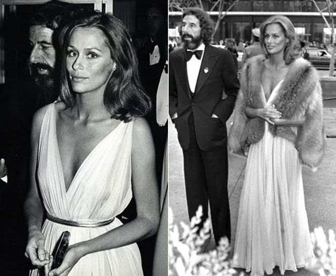 1975 - Lauren Hutton v šatech Halston 