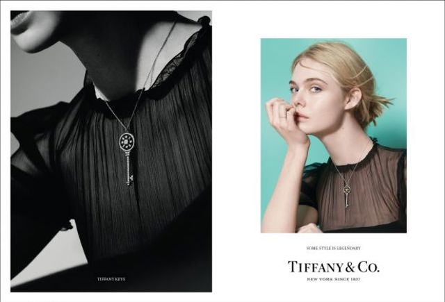 Actress Elle Fanning wears a Tiffany Keys pendant and a Tiffany Metro riS 7ae84