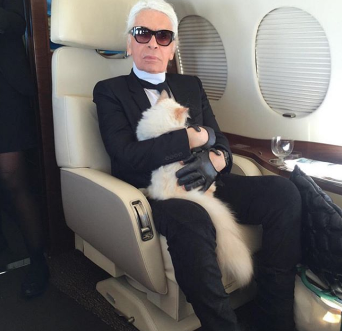 Choupette s Karlem v letadle
