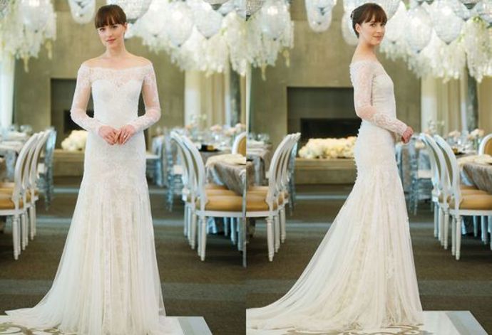 Padesát odstínů svobody / Fifty Shades of Freed 

Anastasia Steele (Dakota Johnson) řekla své ano Christianovi (Jamie Dornan) v šatech od Monique Lhuiller. „Chtěla jsem vytvořit něco tradičního, ale s moderními prvky […] Také jsem si přála, aby šaty zahrnovaly Aninu identitu,“ řekla o tvorbě róby samotná návrhářka.
