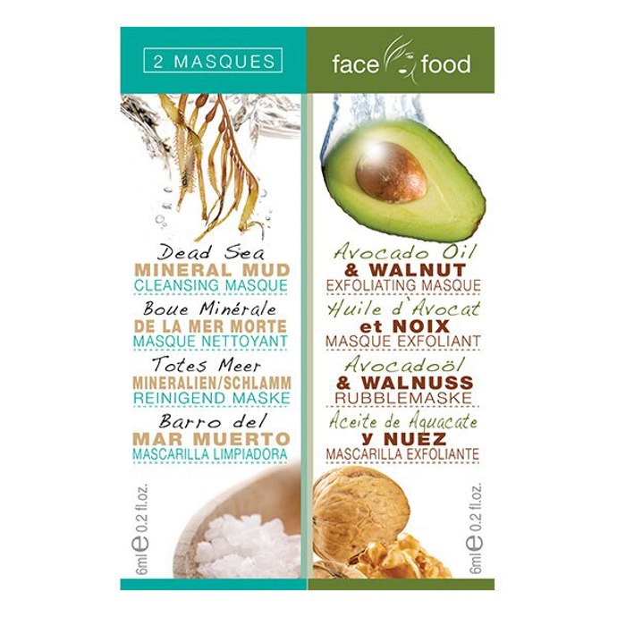 set dvou pleťových masek, Face Food Dead See Mineral/Avocado Oil & Walnut Exfoliating Mask, 52 Kč
