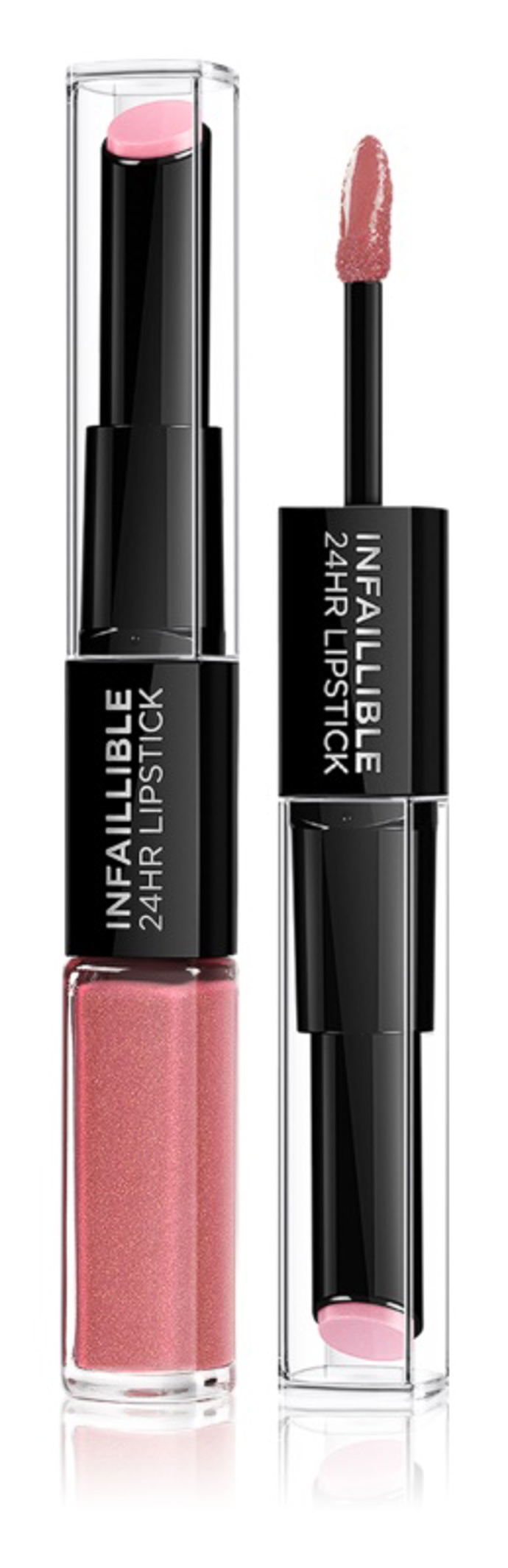 dlouhotrvající rtěnka a lesk na rty 2 v 1, L’Oréal Paris Infallible, odstín Timeless Rose, 222 Kč
