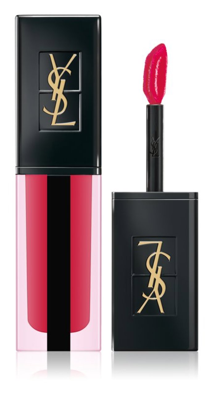 dlouhotrvající tekutá rtěnka dodávající hydrataci a lesk, Yves Saint Laurent Vernis À Lèvres Water Stain, odstín Vague de Rouge, 825 Kč
