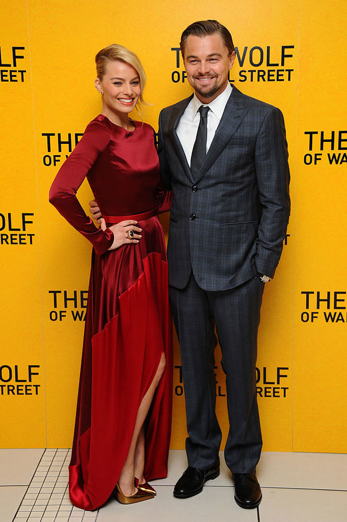 2014, s Margot Robbie na premiéře Vlk z Wall Street.
