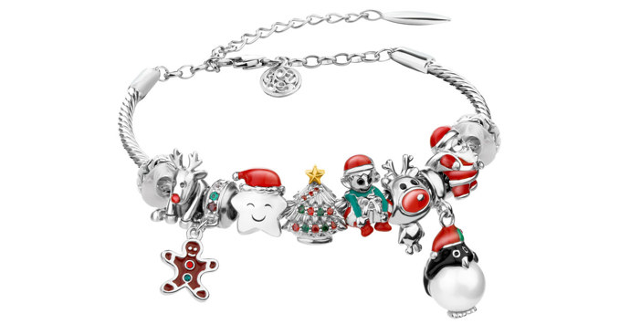 Náramek beads sada - vánoce, hvězdy, Santa Klaus, tučňák, sob, vánoční stromek, perníček, vánoční elf
