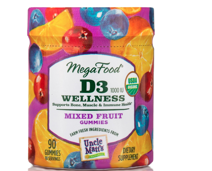  D3 Wellness Mixed Fruit Gummies, MegaFood, 19 USD
