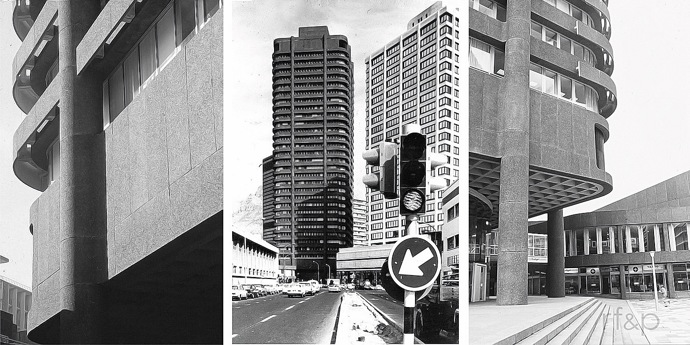  

1 Thibault Square, 1972

Se svými pětatřiceti patry je budova druhou nejvyšší v Kapském Městě a spolu s dalšími mrakodrapy dotváří původní ideu urbanisty Leonarda Thorntona-Whitea ze 40. let. Ten oblast Foreshore, vzniklou na uměle vysušeném pobřeží, koncipoval jako monumentální vjezd do moderního Kapského Města. Stavba od studia Ravel Fox se půdorysně vychyluje z přísného rastru okolních staveb a v parteru vytváří příjemný veřejný prostor. Plastické geometrické členění funguje jako slunolam, který v horkém africkém podnebí budovu přirozeně ochlazuje. 
