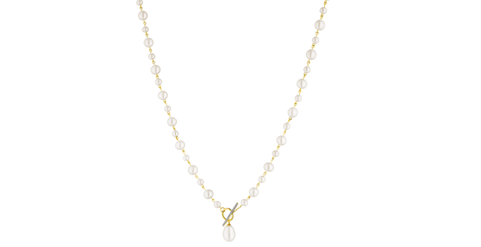Zlatý náhrdelník s diamanty a perlami 0,05 ct - ryzost 585
