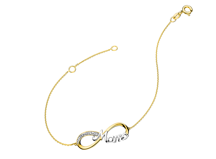 Zlatý náramek s diamanty - máma, nekonečno 0,01 ct - ryzost 585
