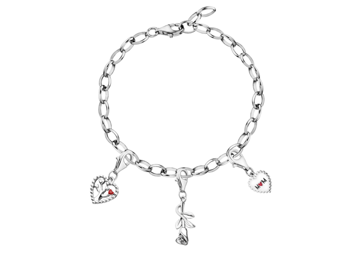 Stříbrný náramek charms - sada - srdce, máma, růže, květ
