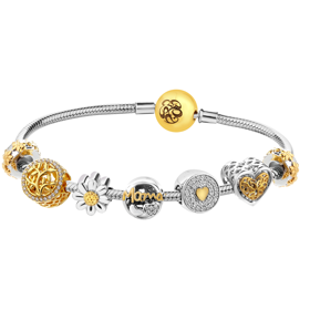 Stříbrný náramek beads - sada - srdce, máma, květ, strom
