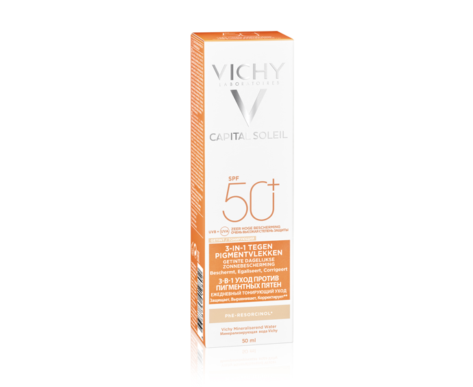 Denní krém proti pigmentovým skvrnám Vichy Idéal Soleil SPF 50+, cena na dotaz, seženete na e-shopu Chytrá lékárna
