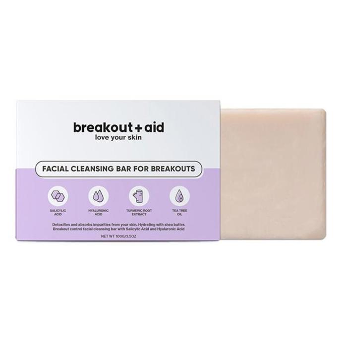breakout+aid Čisticí mýdlo na problematickou pokožku s kyselinou salycilovou a hyaluronovou, 261 Kč, kupte na www.biooo.cz
