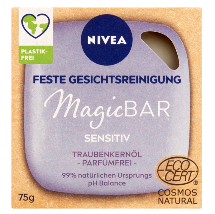 NIVEA MagicBAR Čisticí pleťové mýdlo Sensitive bez parfemace se hodí pro citlivou pleť, 132 Kč, zakoupíte na www.lekarna.cz
