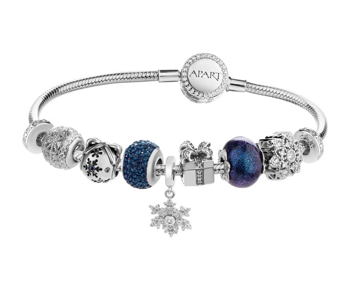 Stříbrný náramek beads - sada - sněhová vločka, dárek
