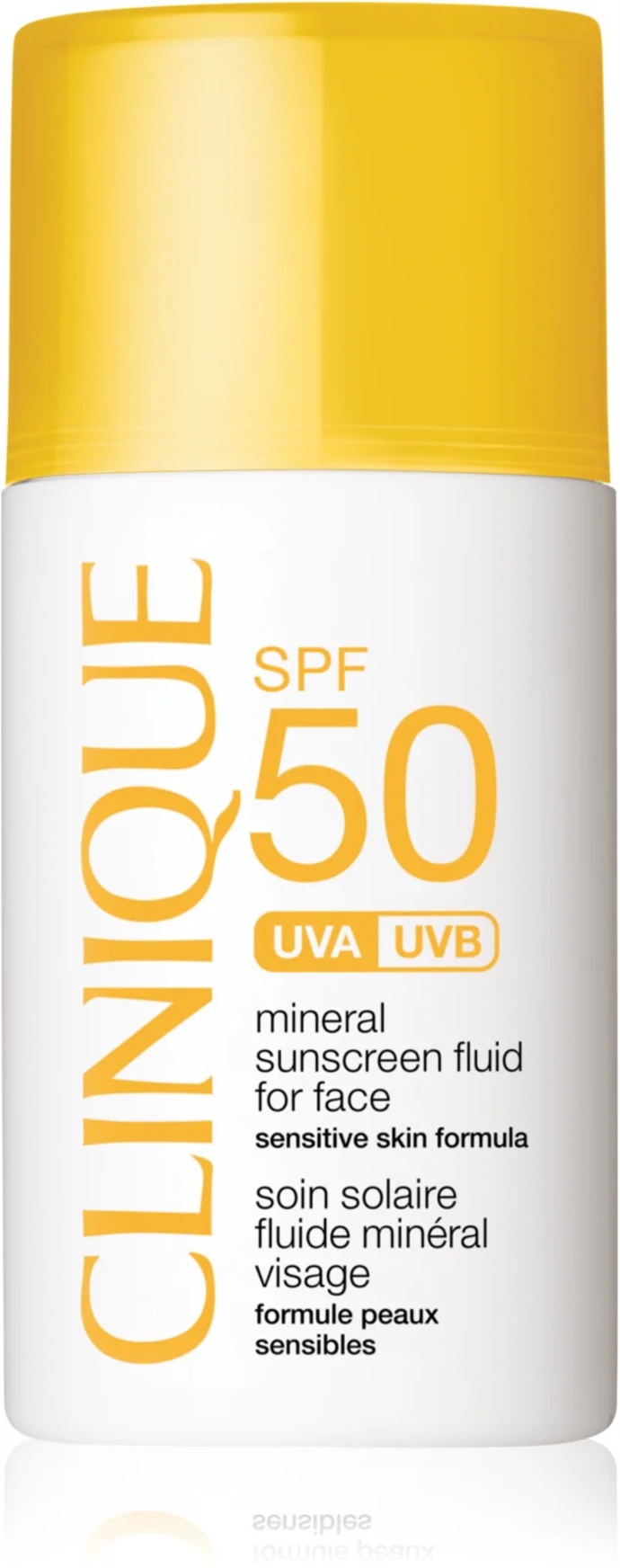  

Sun SPF 50 Mineral Sunscreen Fluid For Face minerální opalovací fluid na obličej SPF 50, Clinique, 590 Kč, prodává Notino
