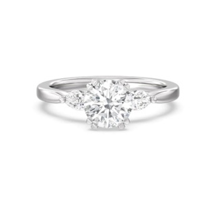 With Clarity, Three Stone Marquise Fine Line Engagement Ring
