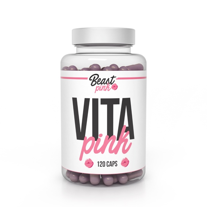  

Komplex vitamínů Vita Pink, BeastPink, prodává GymBeam 

Jedinečný komplex vybraných vitamínů, minerálních látek, rostlinných extraktů a dalších aktivních složek byl vytvořen na míru všem ženám a jejich potřebám. Je tak ideální pro každou z nás, abychom efektivně pečovaly o své zdraví, krásu, výkon, vitalitu, a díky tomu i celkové sebevědomí. Důležitou funkci mají v multivitamínu i obsažené minerální látky. Selen má například vliv na udržení zdravých nehtů a vlasů, hořčík má pak zase vliv na látkovou přeměnu důležitou pro tvorbu energie a fungování svalů, nervového systému i psychiky. Zinek je zase známý díky tomu, že má vliv na kognitivní funkce, jako je paměť. Železo pak pomáhá ke snížení únavy a vyčerpání a správnému fungování imunity.

