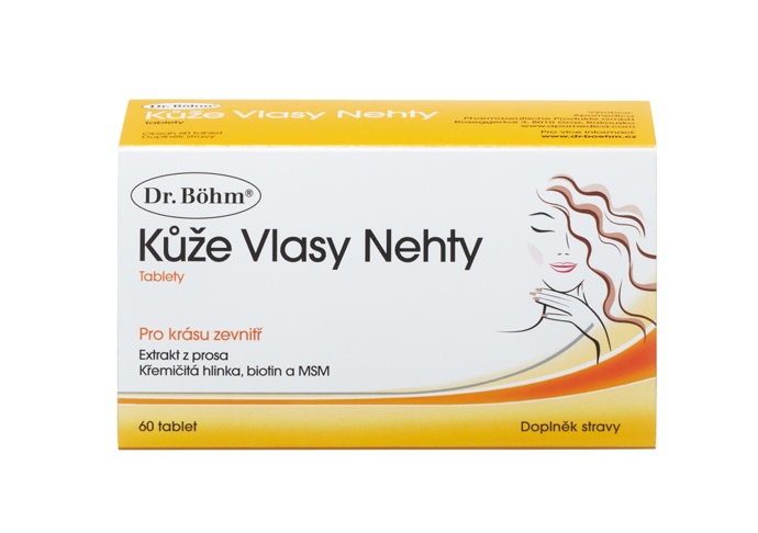  

Doplněk stravy Kůže, vlasy, nehty, Dr. Böhm, prodává Profimed

Vlivy okolního prostředí, jako je například suchý vzduch, extrémní teploty nebo stres, se na našem zevnějšku mnohdy negativně podepisují. Je proto důležité tělu dopřávat dostatek látek, které ho přirozenou cestou vyživují a obnovují a umožňují nám vypadat dobře. Kromě vyvážené stravy nám i kvalitní doplňky stravy zajistí nutrienty pro krásnou pleť, lesklé vlasy a zdravé nehty.
