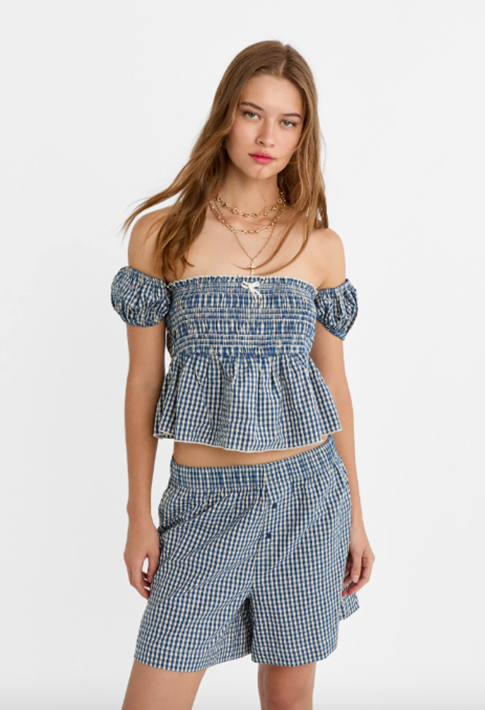 Boxerky s kostkou Vichy, Stradivarius, 549 Kč
