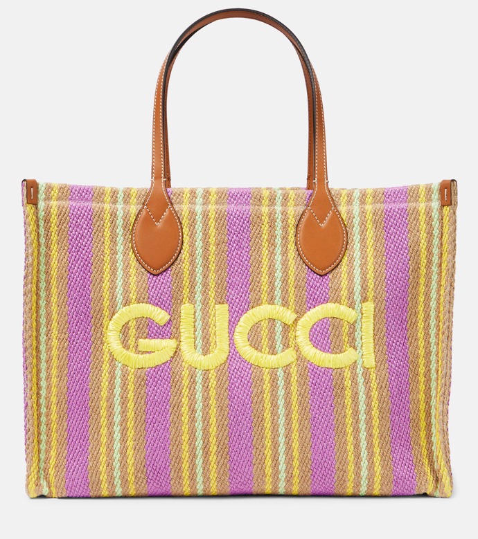  

Striped leather-trimmed tote bag, 1 790 EUR, prodává Mytheresa
