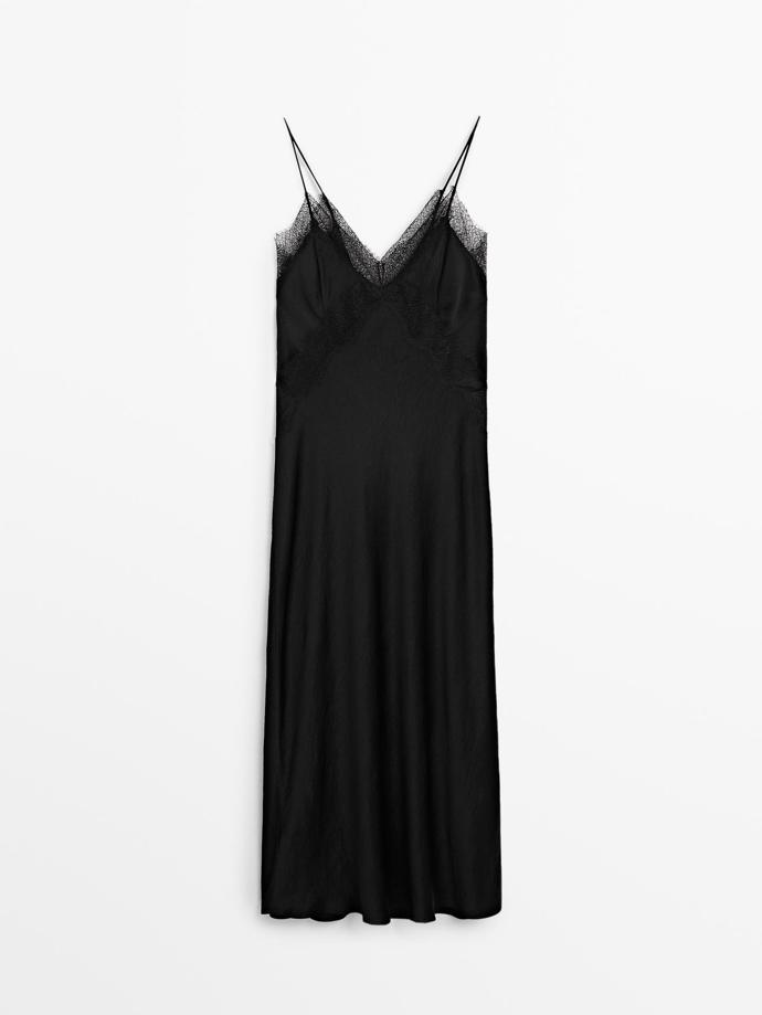Krajkové midi šaty prádlového stylu, Massimo Dutti, 2 999 Kč