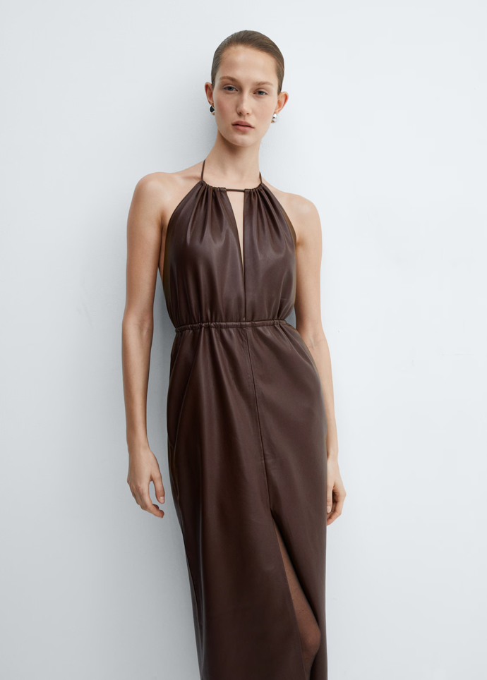 Šaty halter s koženým efektem, Mango, 599 Kč