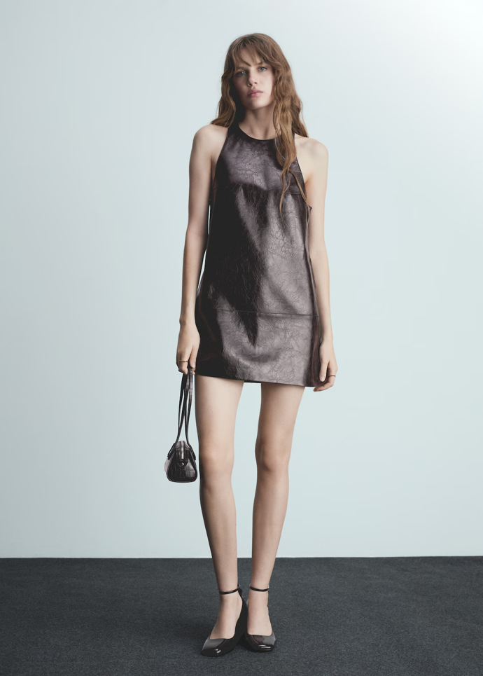 Leather effect sleeveless dress, Mango, 1 599 Kč
