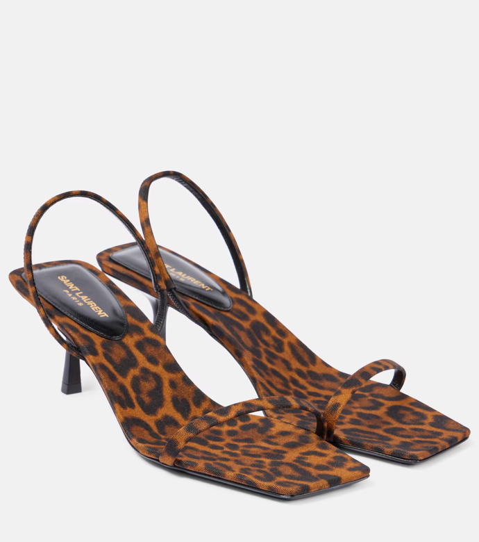 Saint Laurent, Jaspe 55 leopard-print grosgrain sandals, My Theresa, 725 eur