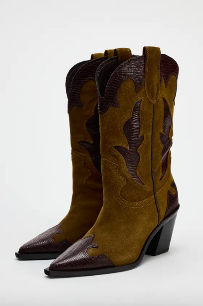  Kombinované kozačky ze štípaného semiše, Zara, 2 799 Kč