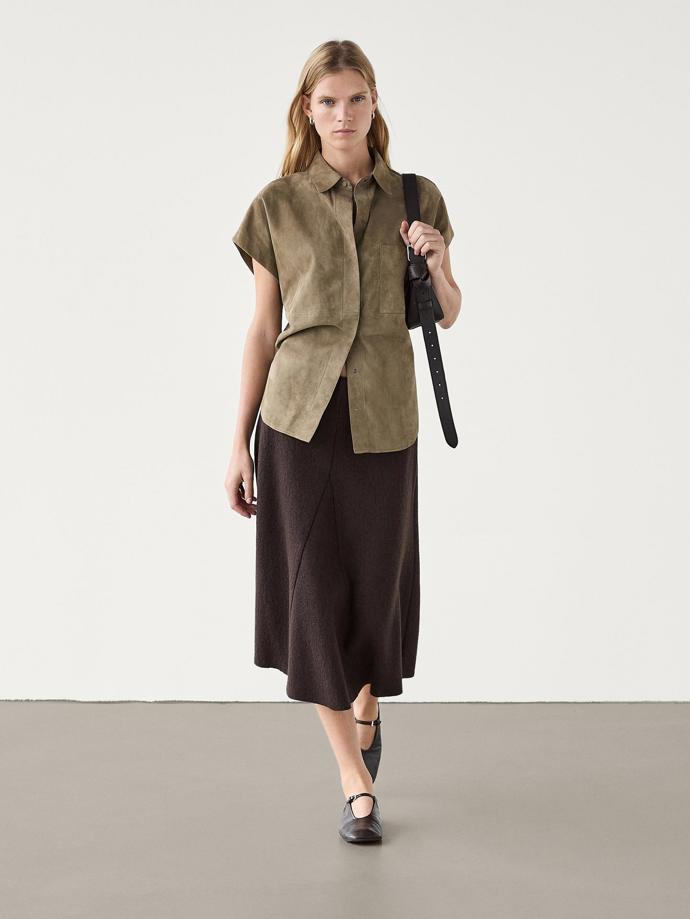 Polodlouhá sukně z látky z vlněné směsi, Massimo Dutti, 2 699 Kč