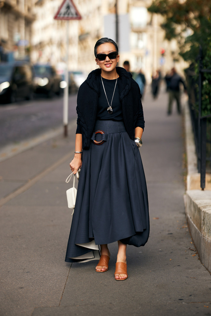 Áčková sukně, streetstyle