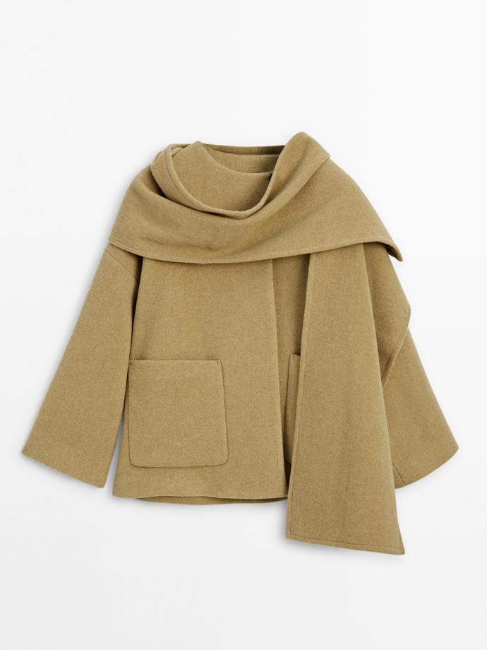  Pelerínový kabát s šálou, Massimo Dutti, 6599 Kč   