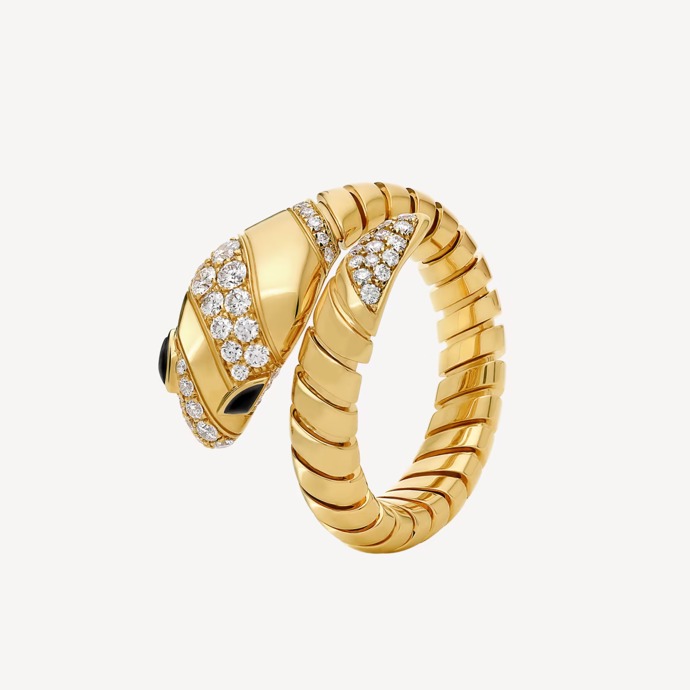  Prsten Serpenti Tubogas ze žlutého zlata s diamanty a onyxem, Bulgari, 258 000 Kč