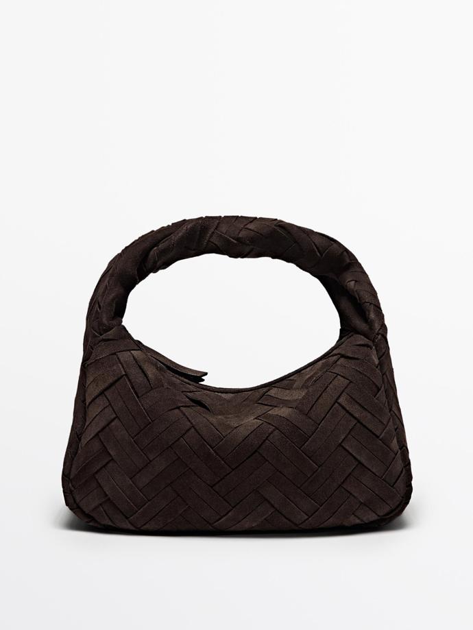 Zapletená kabelka do ruky ze semišové kůže, Massimo Dutti, 5 599 Kč