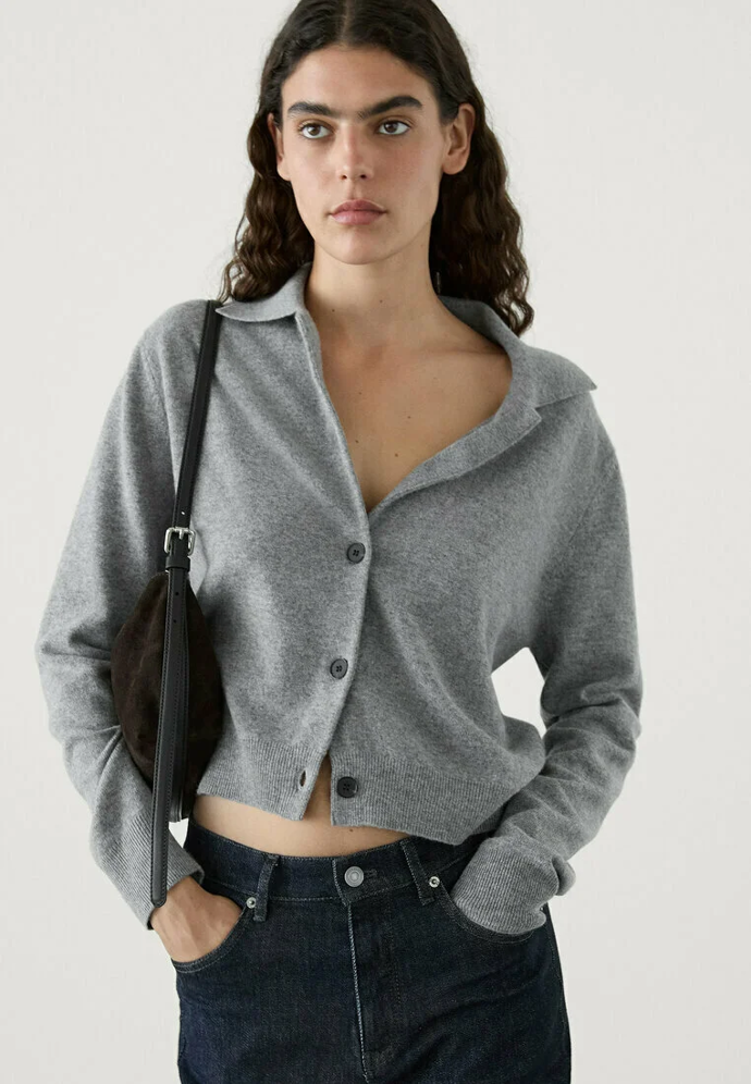 Krátký kardigan s límcem, Massimo Dutti, Zalando, 2 399 Kč