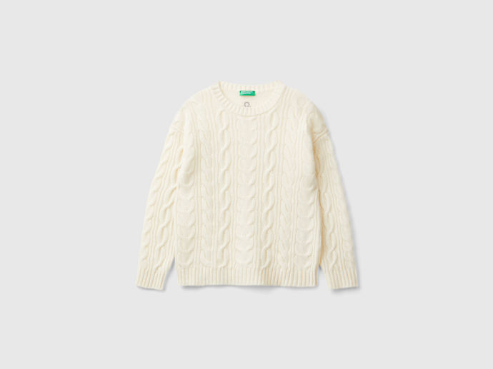 Cable knit svetr s příměsí vlny, Benetton, 1 399 Kč