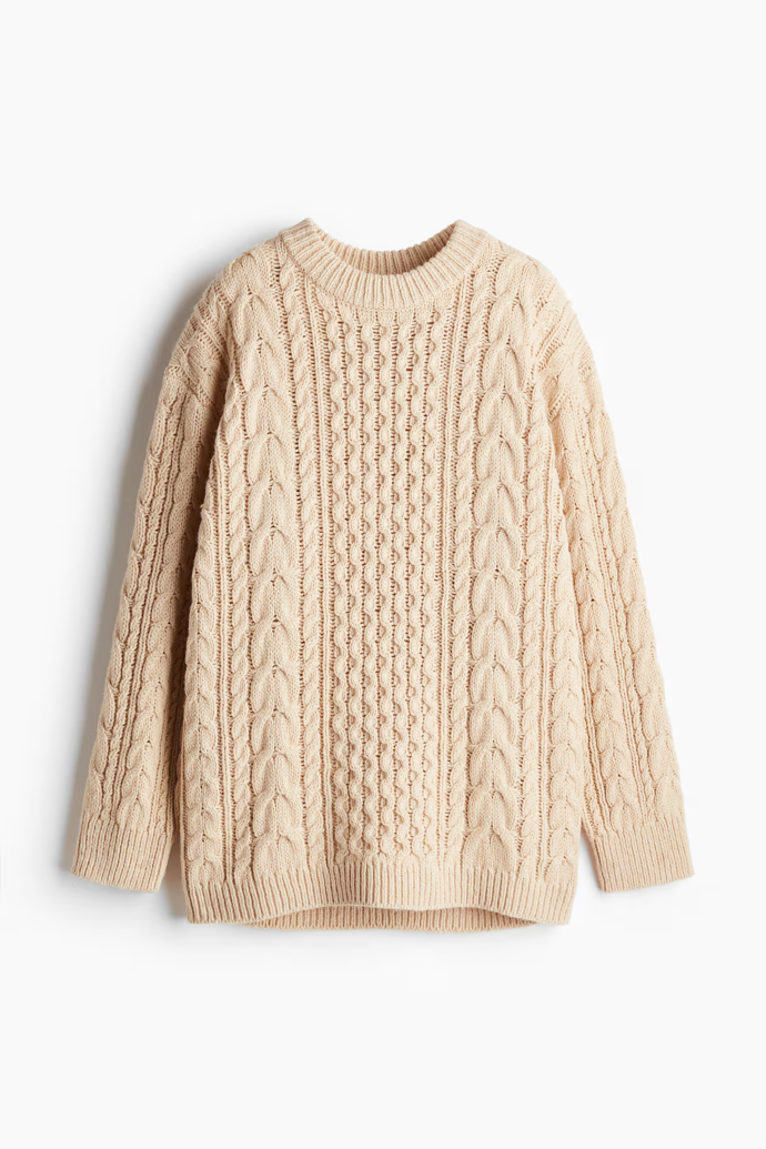 Pletený svetr z vlněné směsi s copánkovým vzorem, H&M, 499 Kč