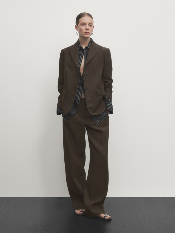 Lněné oblekové sako na dva knoflíky, Massimo Dutti, 2 599 Kč