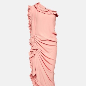  Ruffled one-shoulder crêpe midi dress, Dries Van Noten, 1045 eur, prodává Mytheresa