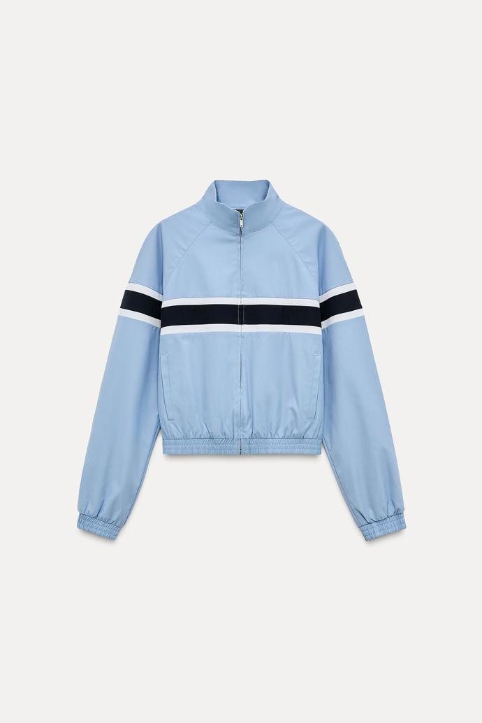 Bunda s kombinovanými pruhy, Zara, 849 Kč