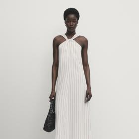 Midi šaty s výstřihem halter a proužky, Massimo Dutti, 1 399 Kč