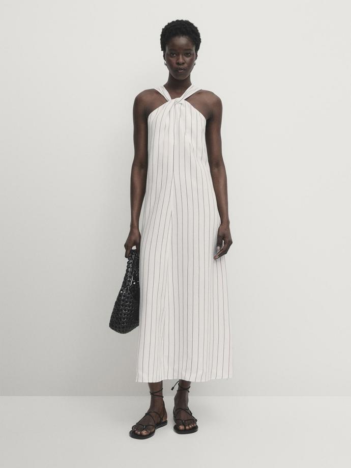 Midi šaty s výstřihem halter a proužky, Massimo Dutti, 1 399 Kč