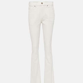 Denimové kalhoty High-rise flared jeans, Tom Ford, 690 eur, prodává Mytheresa Denimové kalhoty High-rise flared jeans, Tom Ford, 690 eur, prodává Mytheresa