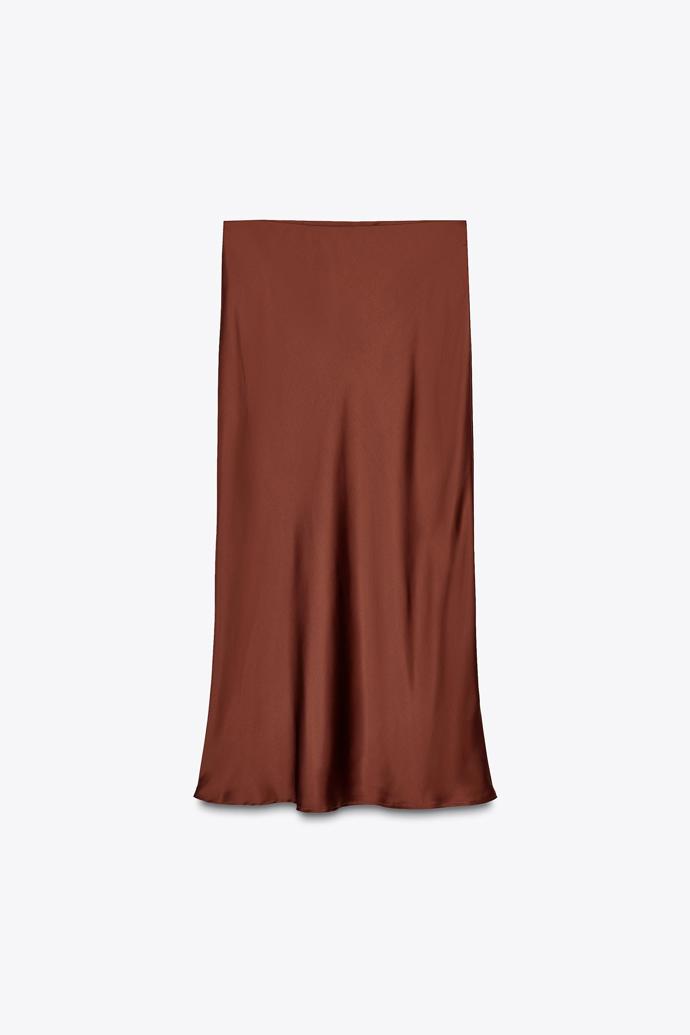 Saténová midi sukně, Zara, 399 Kč