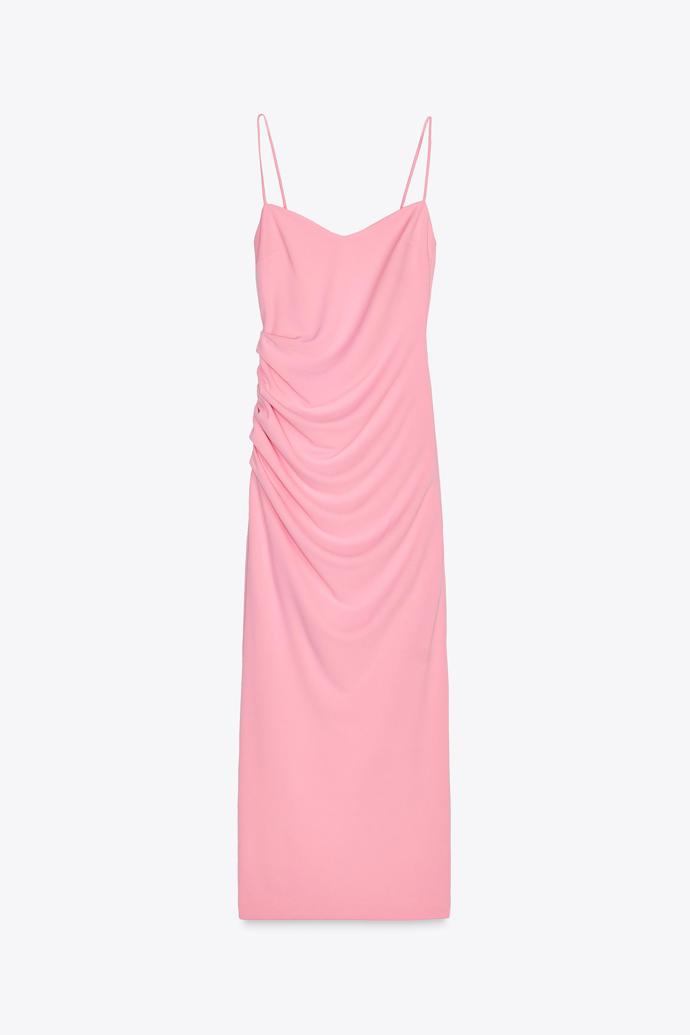 Midi šaty na ramínka s řasením, Zara, 849 KČ 
