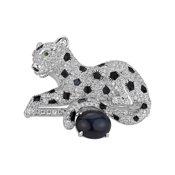  Brož se safírem, diamanty, onyxy a granáty Dot Cheetah, Alo Diamonds, 340 654 Kč