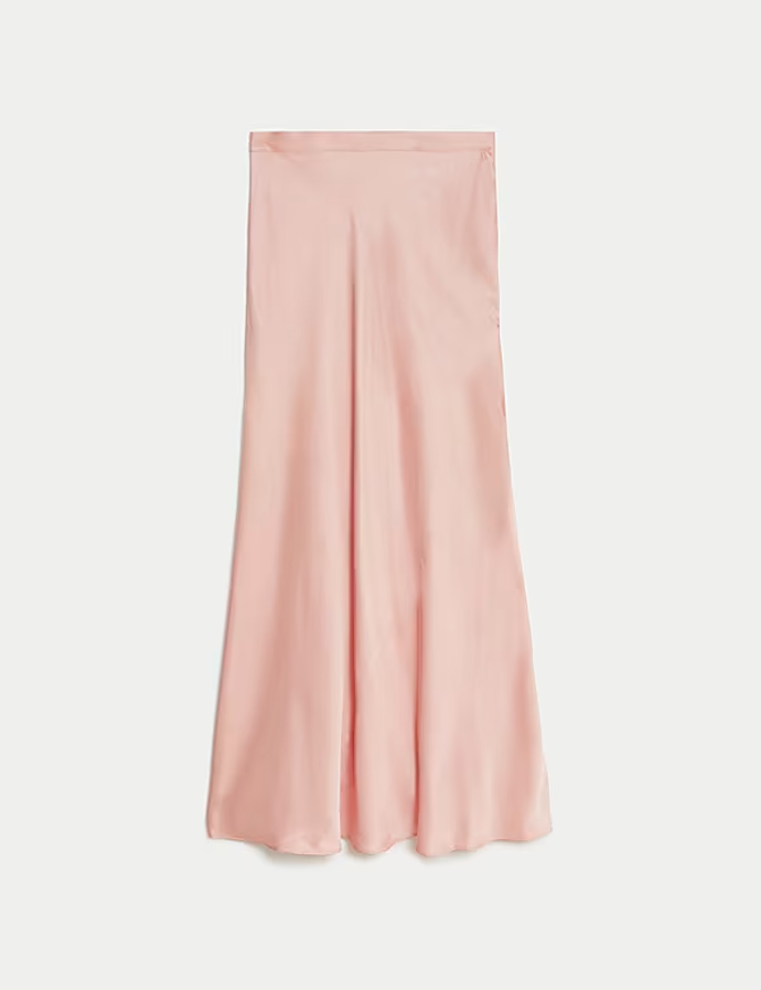 Asymetrická natahovací saténová maxi sukně, Marks & Spencer, 2 499 Kč