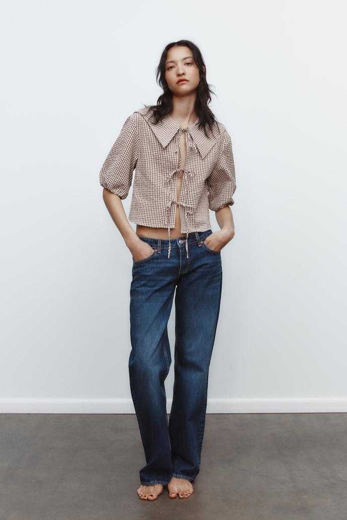 Gingham hnědá halenka, Zara, 699 KČ 
