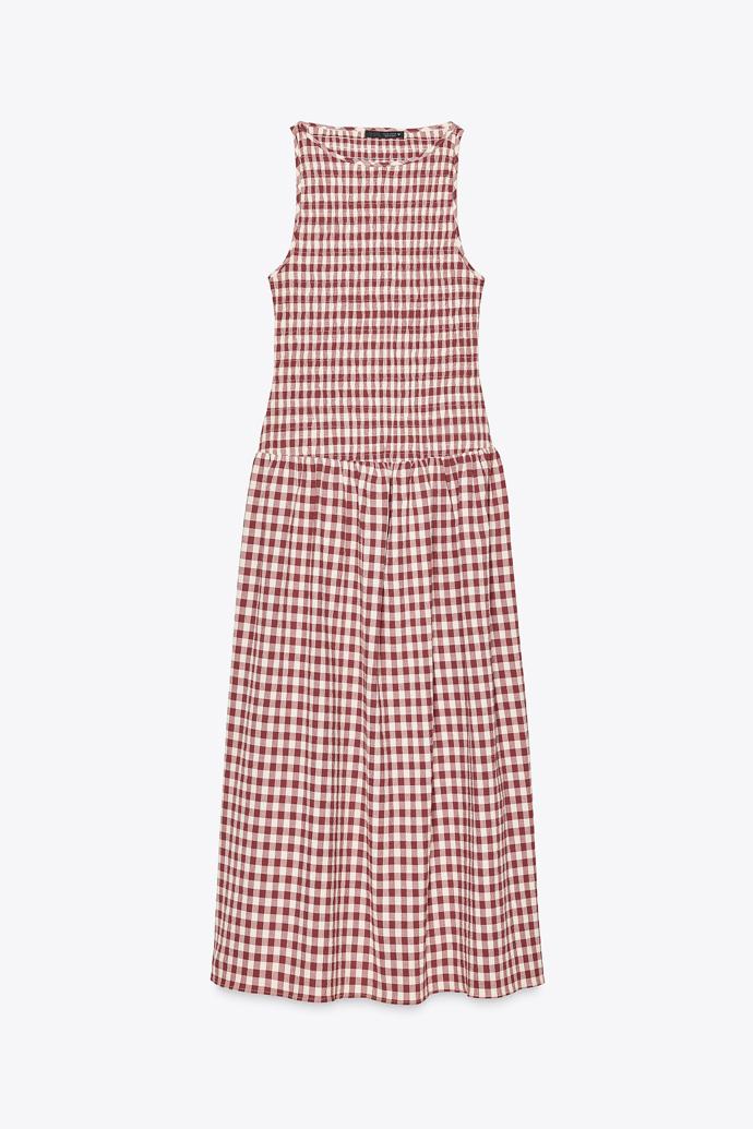Gingham červenobílé midi šaty, Zara, 1 199 KČ  